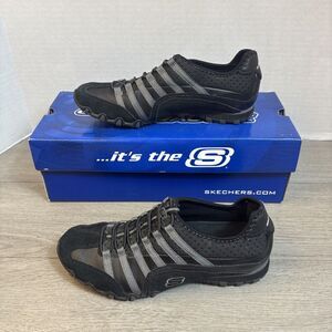 Sketchers Active Woman’s Size 7 Tennis Shoes Black Bikers Straightaway Slip On